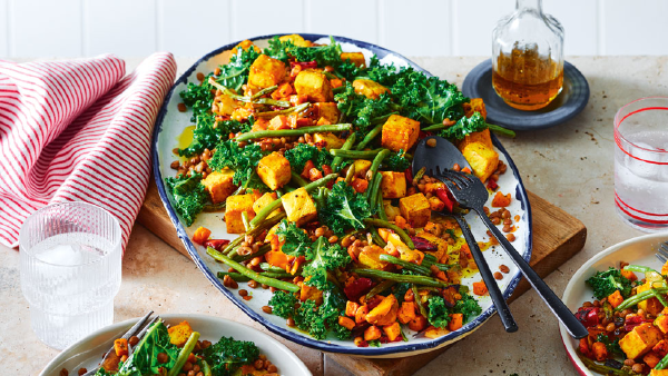 Turmeric Tofu Lentil Roasted Vegetable Salad