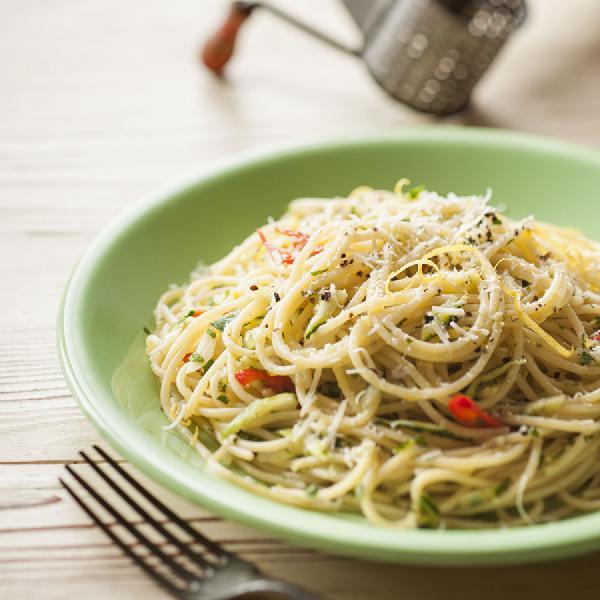 Zucchini, Garlic, Chilli, & Lemon Spaghetti With Parmesan